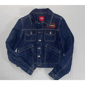 Dickies Short Length Long Sleeve Denim Trucker Jacket. Dark Wash, Women's S. EUC